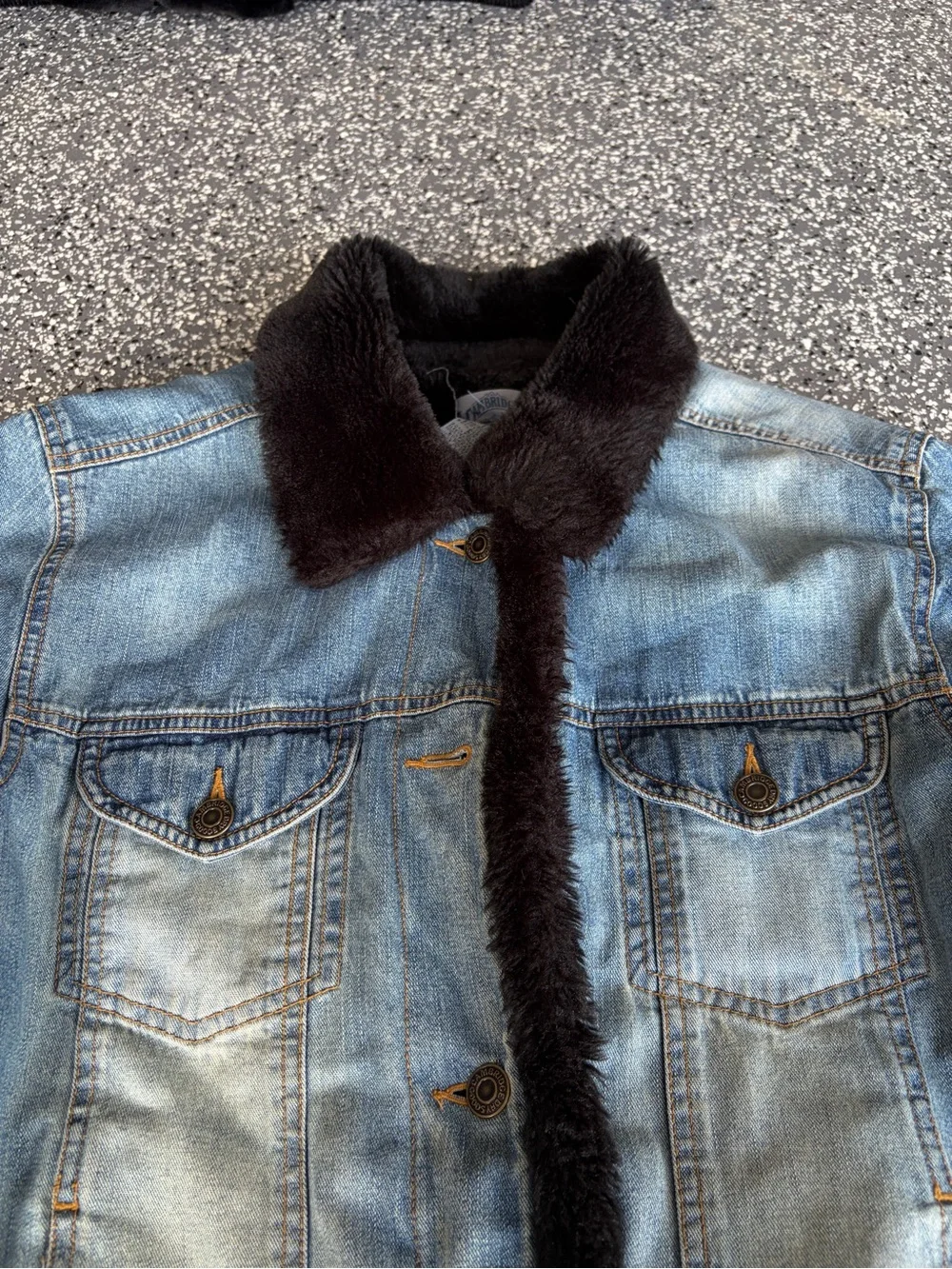 Cambridge Dry Goods Blue Denim Jacket with Black Faux Fur Trim